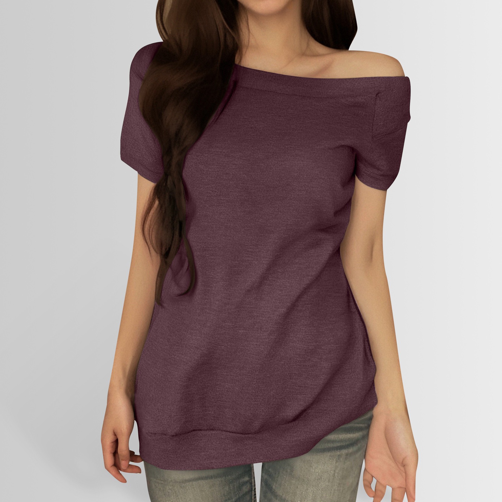 thumbnail image 2 of Blusa de manga corta con hombros descubiertos para mujer - Camiseta informal de verano de color liso, 2 of 6